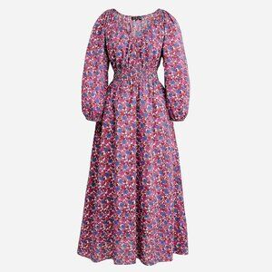 J.Crew - Smocked-waist V-neck Midi Dress in Berry Floral (NWT), Size L